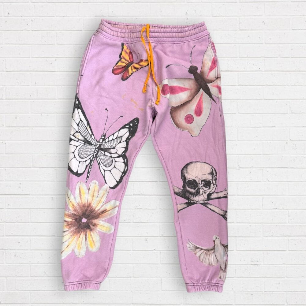 Juliet Johnstone JJ Wearable Art #182 Butterfly Skull Lavender Joggers Rare M